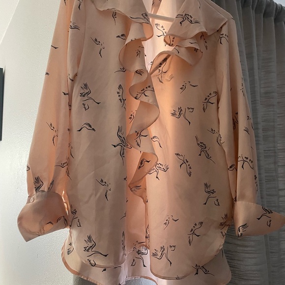 Zara Peach-Pink Ruffle Blouse with Bird Print - Picture 6 of 7